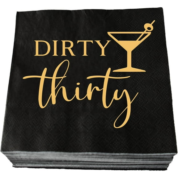20pcs Dirty Thirty Cocktail Napkins Black and Gold Napkins for 30th Birthday Party Paper Napkins Funny 30 Years Old Birthday Celebration Decorations for Women Men 3-Ply 5"x5"