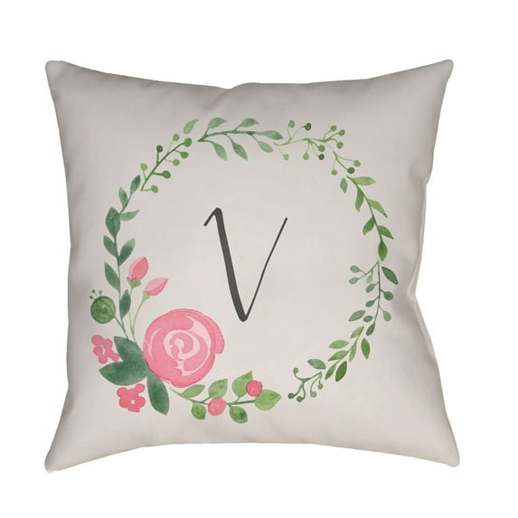 Surya Initials II In Flower Wreath Outdoor Pillow