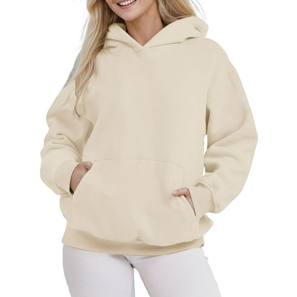 GPOECD Women's Oversized Hoodie Long Sleeve Pullover Sweatshirt Comfortable Casual Fall Winter Warm Clothes With Pocket Beige,M