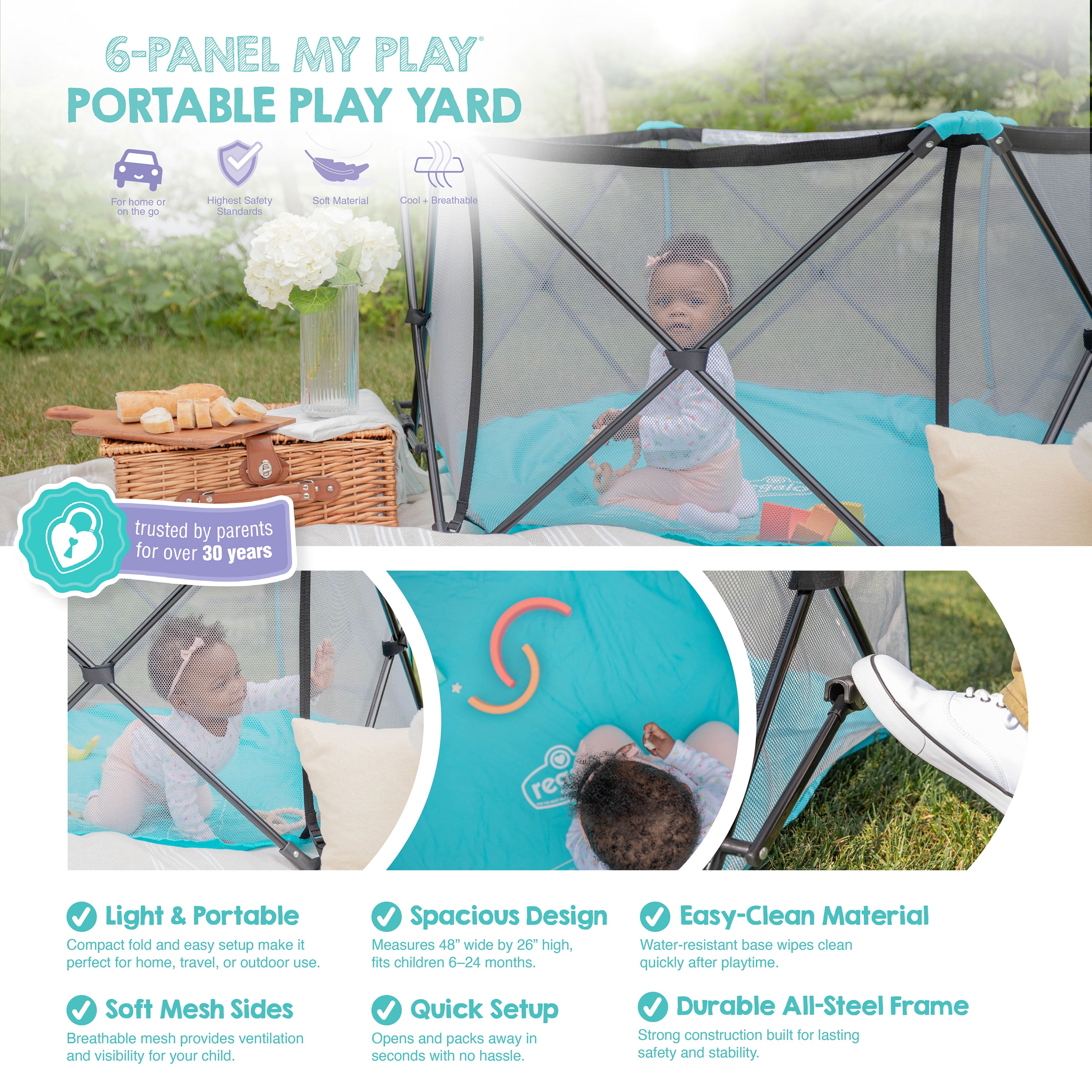 Regalo My Play Aqua Portable Play Yard - Indoor & Outdoor, Unisex, 6-Panel, Washable