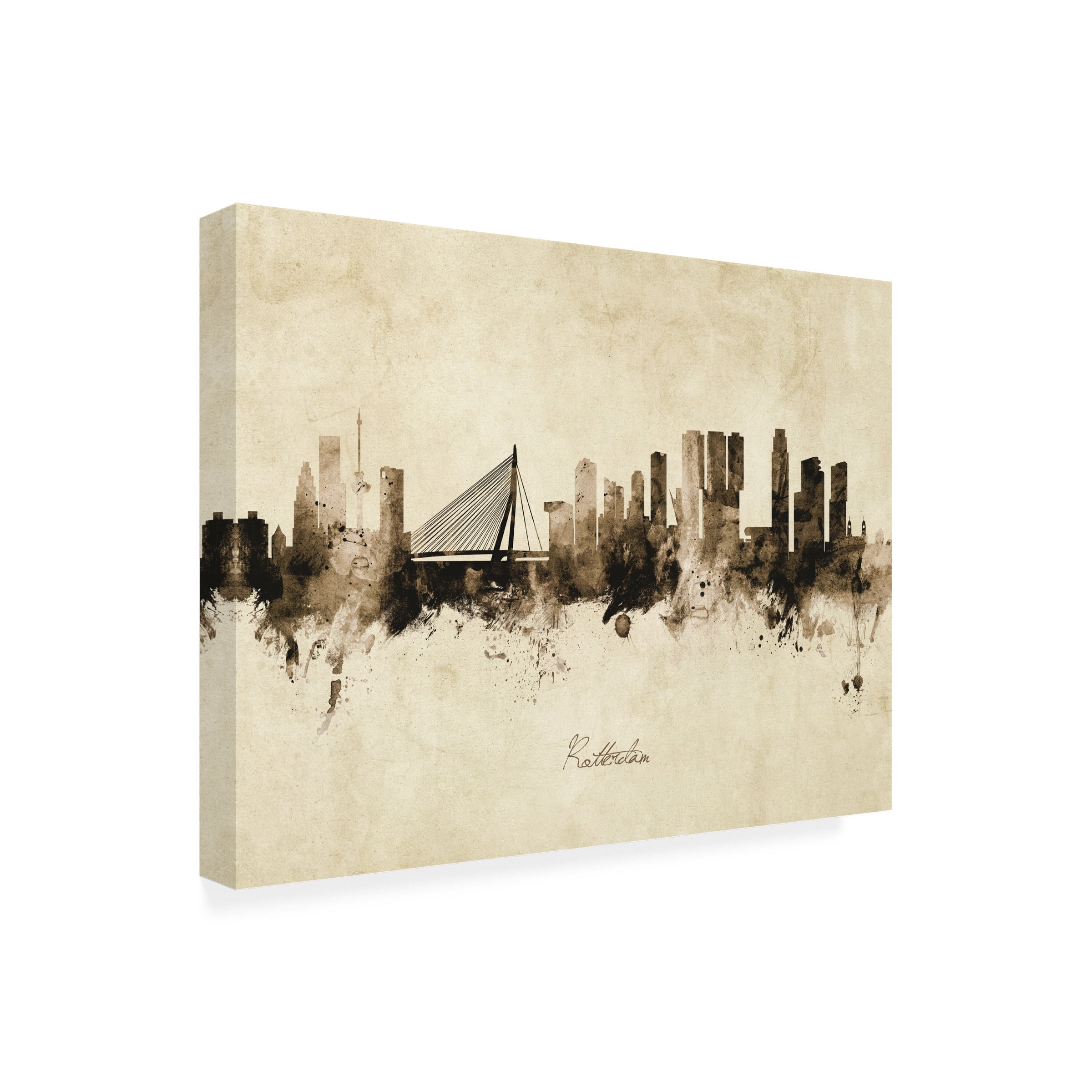 Michael Tompsett 'Rotterdam The Netherlands Skyline Vintage' Canvas Art
