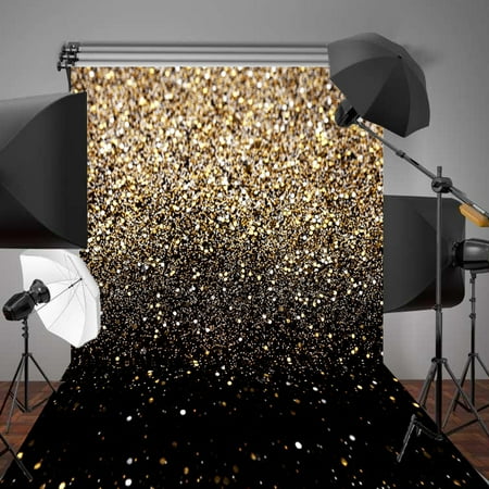 Black Background Paper (5x7FT/7x5FT Wedding Photography Vinyl Fabric Backdrop Background Glitter Black Gold Dots/ Gold Glitter Photo Studio Props)