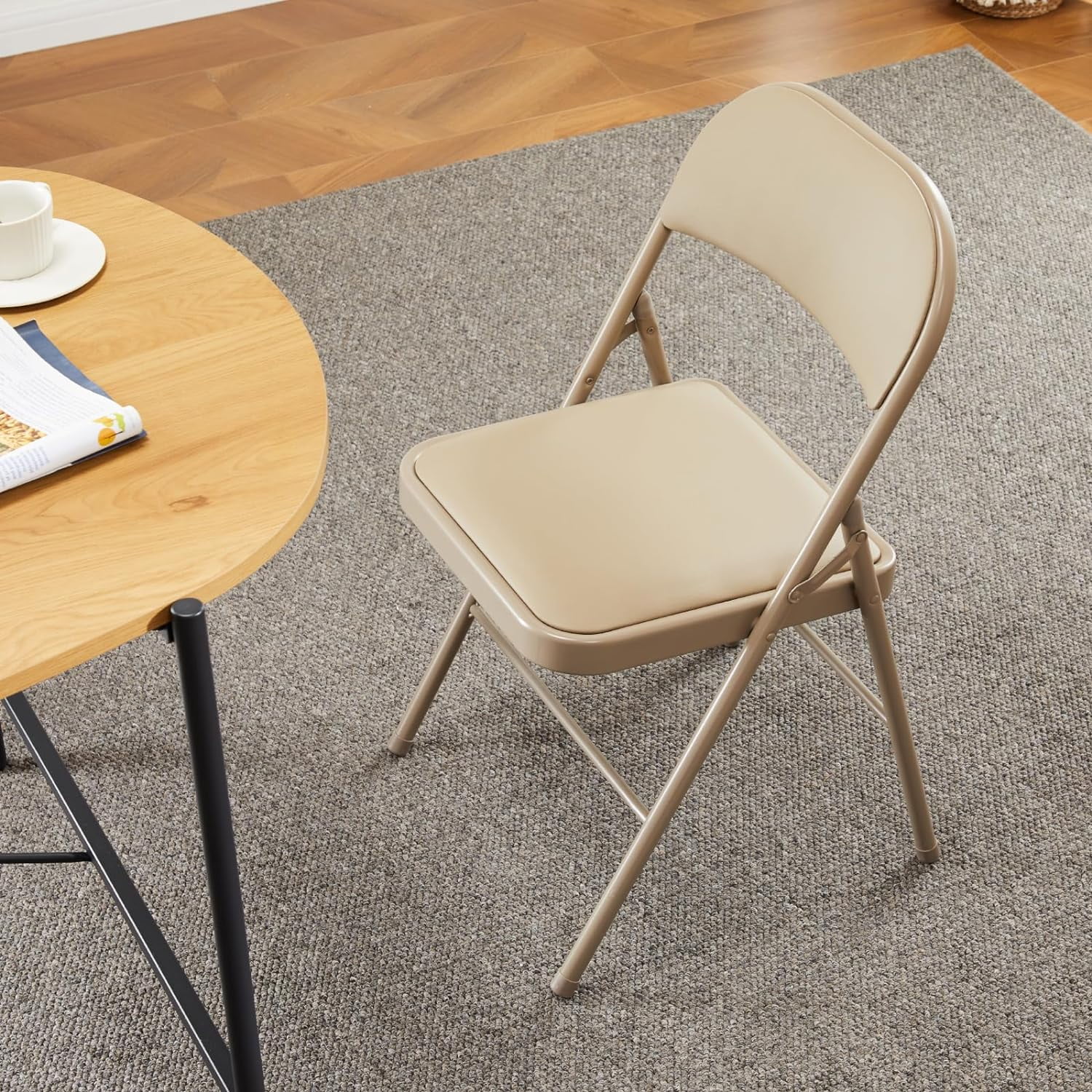 EDX 4 Pack Folding Chair with Sturdy Metal Frame, High-Density Padding, and Water-Resistant PU Leather - Ideal for Meetings, Gatherings, and Events, Khaki