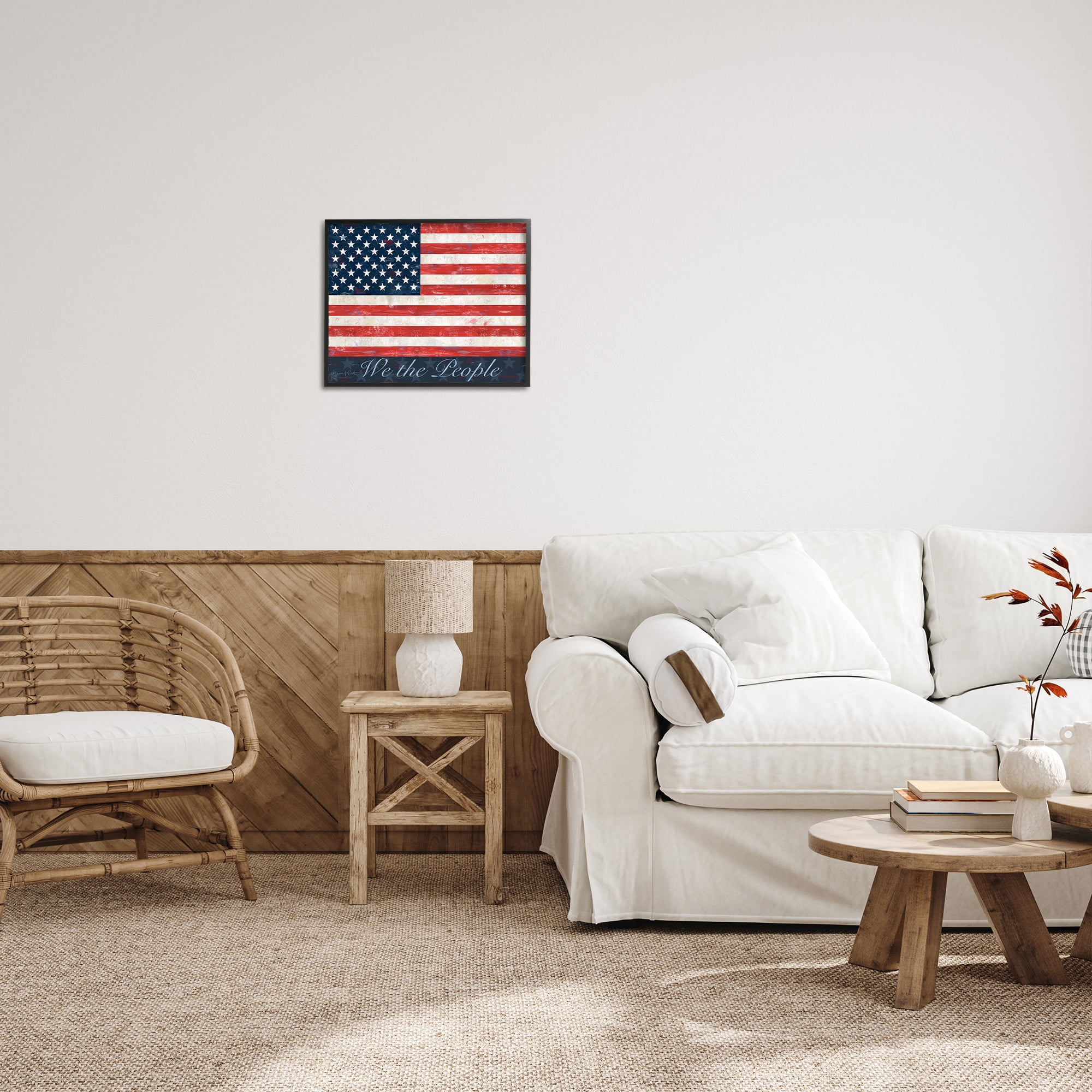 Stupell Industries We The People Flag Typography Painting Black Framed Art Print Wall Art, 20 x 16