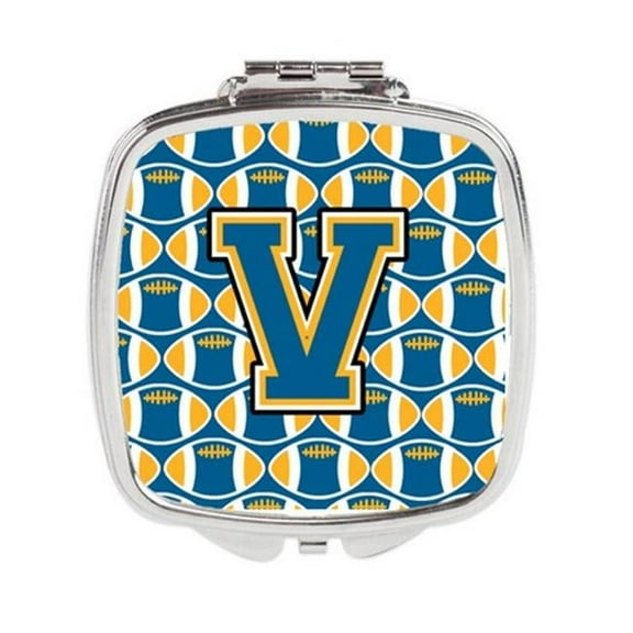 Carolines Treasures  Letter V Football Blue & Gold Compact Mirror - 3 x 0.3 x 2.75 in.