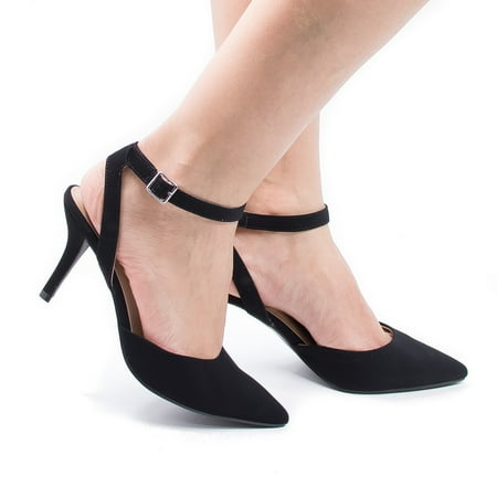 Stiletto Heel Slingback Pumps - Don by City Classified Comfort, Pointed Toe Sling Back Comfort Stiletto Heel Dress Pump