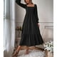 thumbnail image 2 of Vestido largo de mujer con cuello cuadrado, busto elástico, mangas largas acampanadas, dobladillo con volantes, espalda abierta, vestido largo con temperamento de cintura alta, 2 of 8