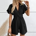 thumbnail image 5 of Lmueinov Women's 100% Cotton V Neck Twist Waist Ruffle Sleeve Romper, Casual Summer Short Jumpsuit for Daily Vacation Date Wear S-2XL, 5 of 5