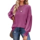 thumbnail image 2 of Top de manga larga para mujer, Color sólido, cuello redondo, informal, suelto, de punto, con volantes, farol, manga larga, camisetas púrpura S, 2 of 6