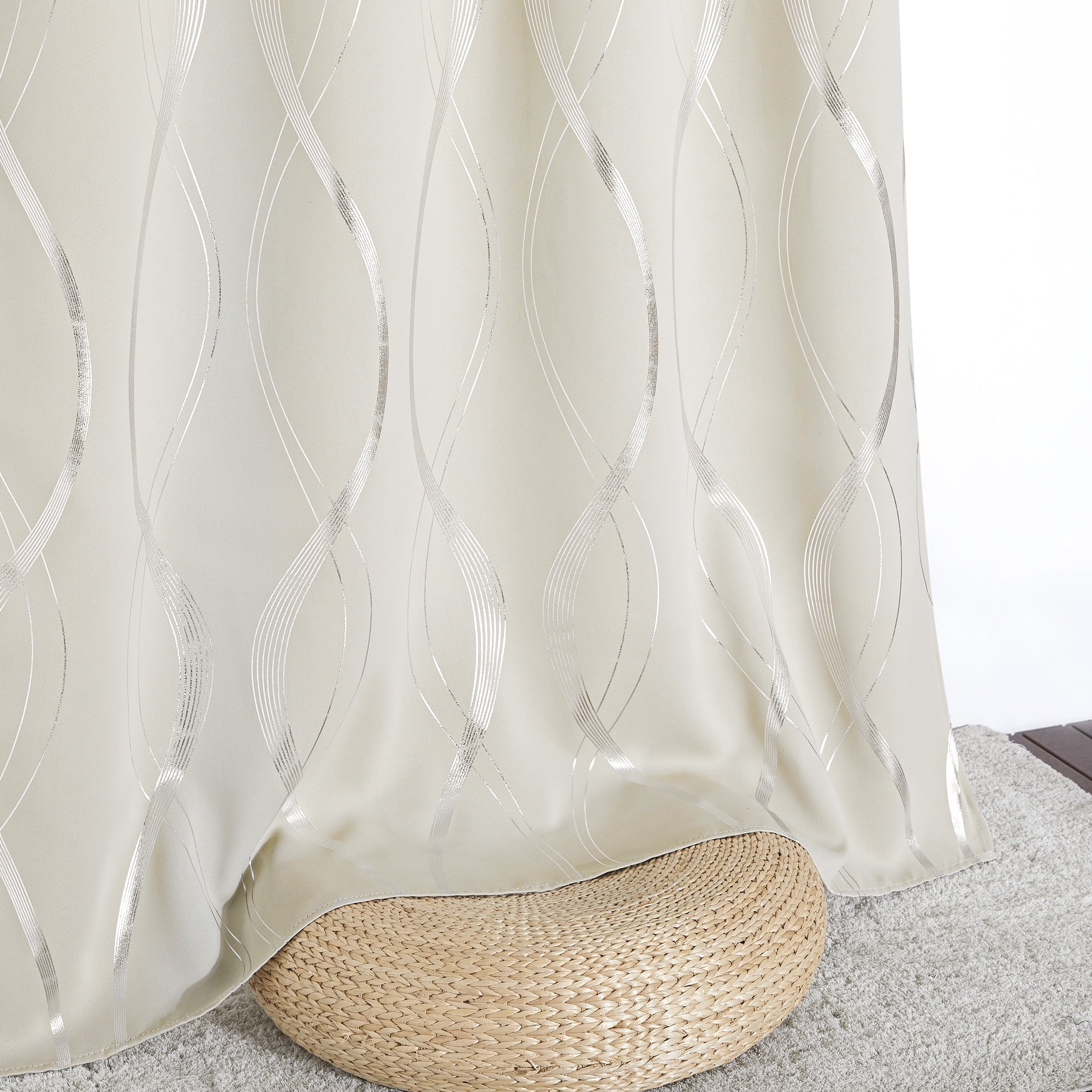 NICETOWN Curtains for Bedroom Thermal Insulated Solid Grommet Top Foil Printed Wave Lines Blackout Panels for Living Room, 42x48 inches, Beige, 2 Panels