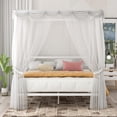thumbnail image 2 of Metal Framed Canopy Platform Bed, Queen Size Bed Frame with Built-in Headboard & 4 Sturdy Metal Slats, Modern Canopy Bed Frame for Adults, No Box Spring Needed, 83.5"L x 63"W x 73.2"H, White, 2 of 7