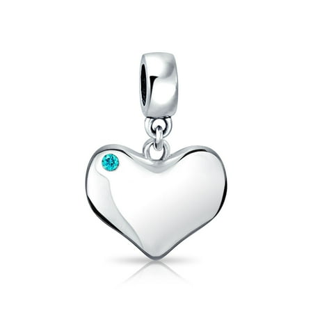March Birthstone Charm - Bling Jewelry Silver Simulated Aquamarine Crystal Heart Bead Charm
