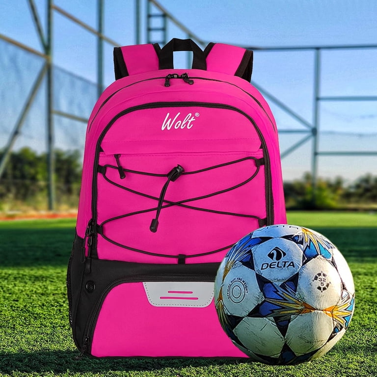 WOLT Soccer Equipment Bag, Pink Backpack with Ball Holder and