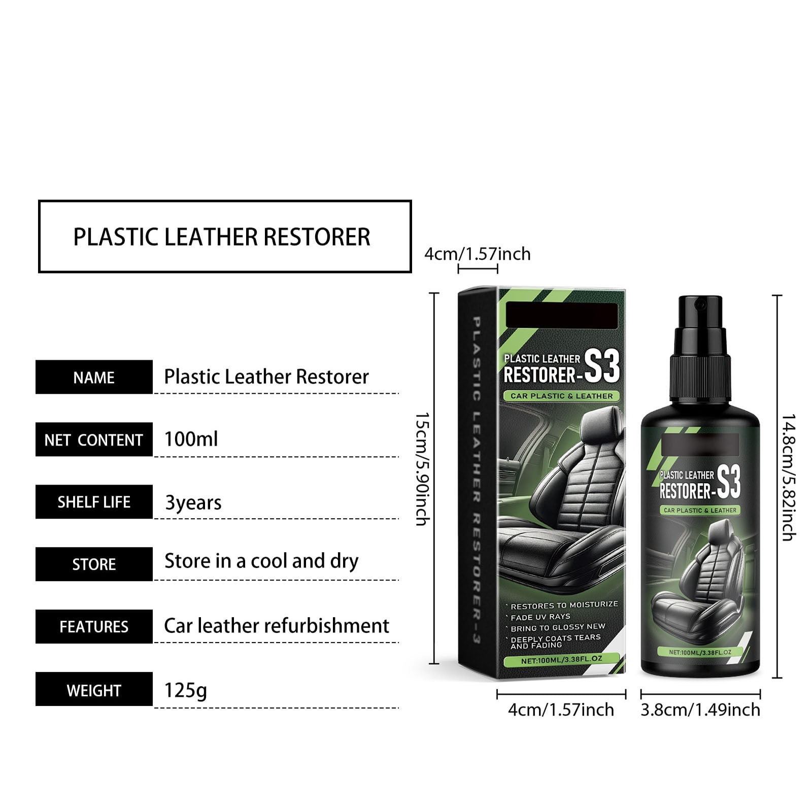 Cadorn 100ml Car Interior Leather Renewal Agent – Stain Removal, Color Restore, UV Guard