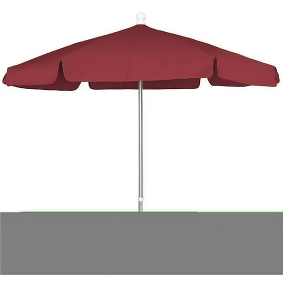 7.5' Hex Garden Patio Umbrella 6 Rib Push Up Bright Aluminum with Red Vinyl Coated Weave Canopy