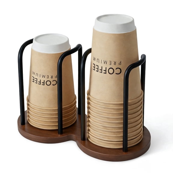 Qixovren Walnut Bathroom Cup Holder, Disposable Cup Dispenser for 3oz-8oz Paper and Plastic Cups, Black
