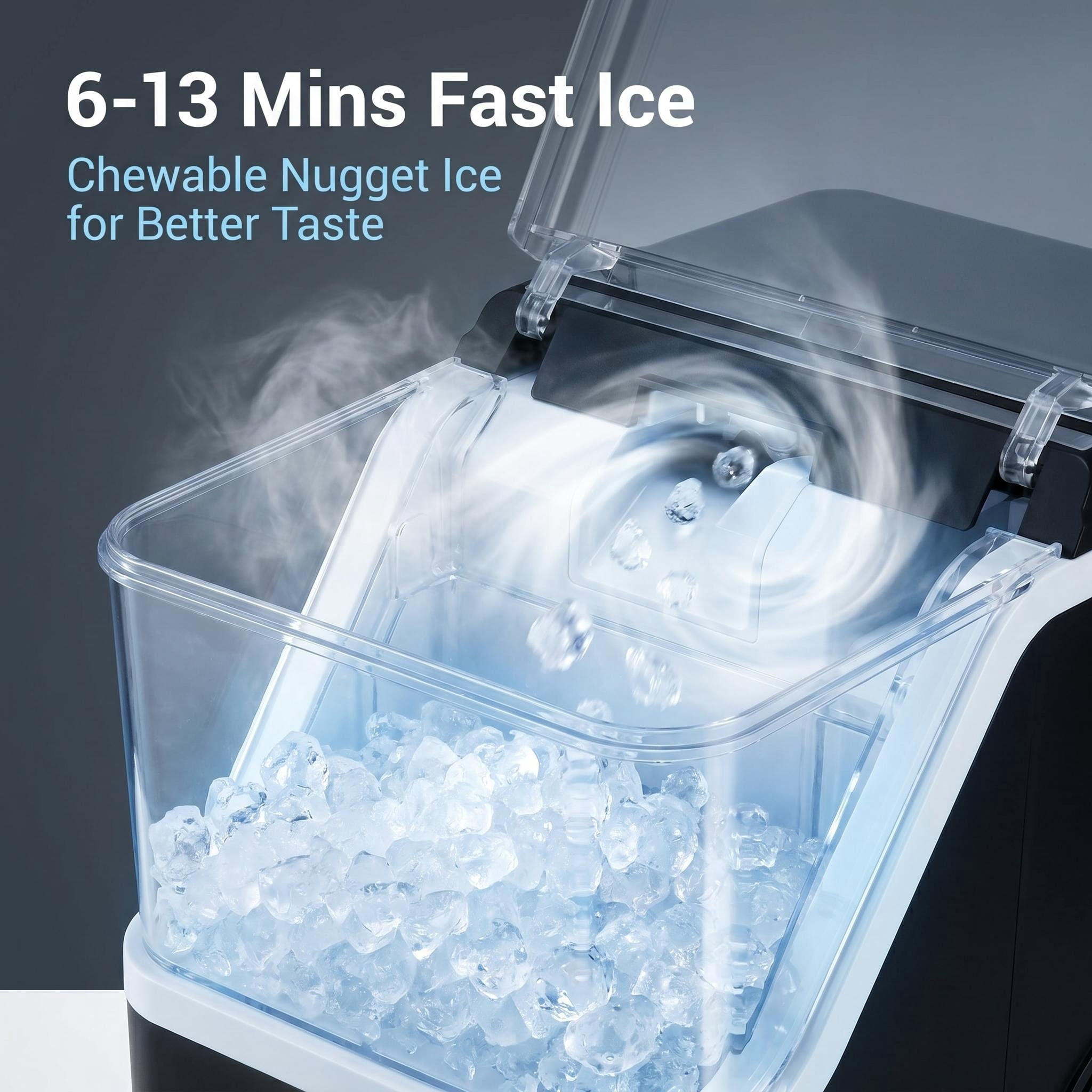 Nugget Ice Maker 35lb/24H Portable Chewable Ice Maker Machine, Pebble Crushed Soft Countertop Ice Machine, Stainless Steel, Black