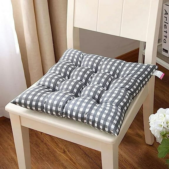 Nvzi 4 Pack Seat Cushion Dining Chair Pads with Ties, Square Non-Slip Thicken Seat Pillows, Super Soft Comfort Non Slip Square Seat Pads for Kitchen Dining Office Living Room Patio -B-40x40CM