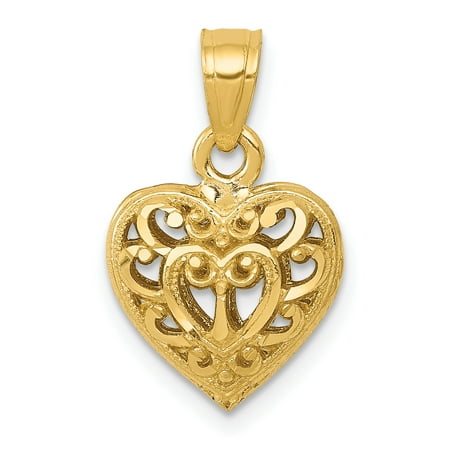 Player Charm 14kt Gold Jewelry - 14k Yellow Gold 3d Filigree Heart Necklace Pendant Charm Love Fine Jewelry For Women Gift Set