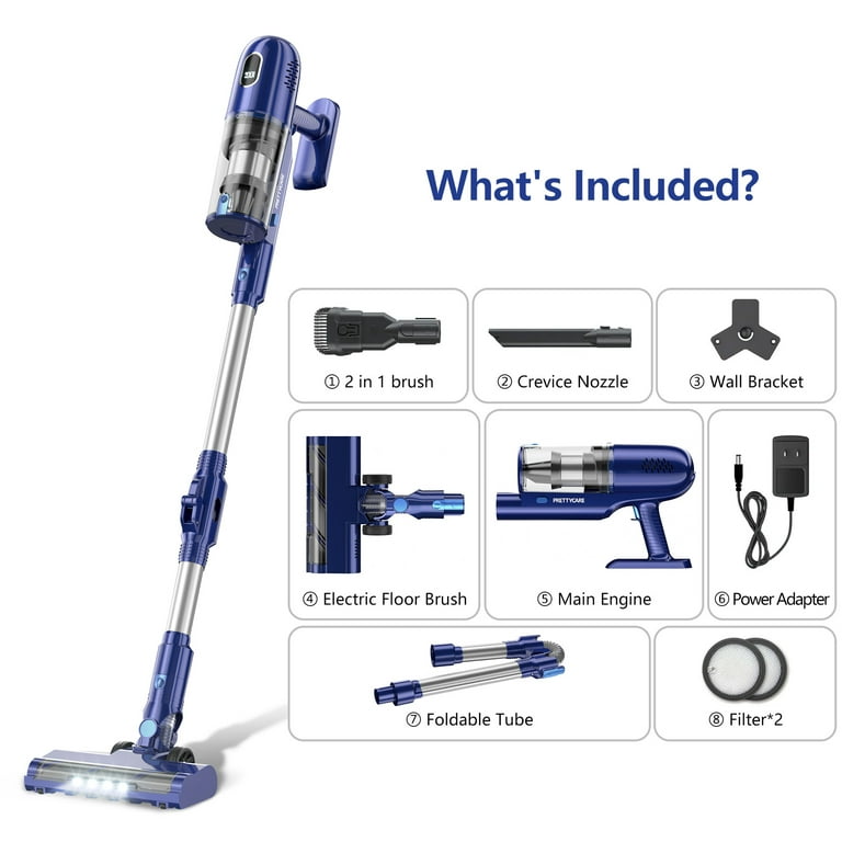 PRETTYCARE W400 Powerful Suction, Foldable Tube Upgrade Brushless Motor  Cordless Vacuum Cleaner Perfect for Hard Floor, Carpet, Pet Hair