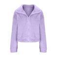 thumbnail image 7 of ATOYSOY Women's Solid Color Jackets Spring Loose Cropped Coat Tops Workout Zipper Stand Collar Sweatshirts Long Sleeve Shirts Winter Casual Blouse Fleece Purple L, 7 of 7