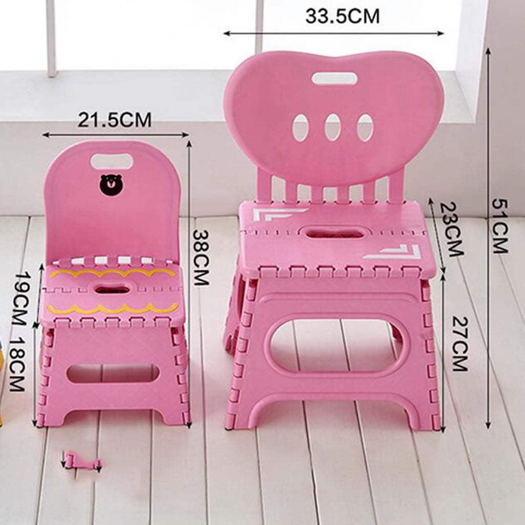 Kid Foldable Chair Step Stool with Backrest Flat Folding Outdoor~Pink_S 