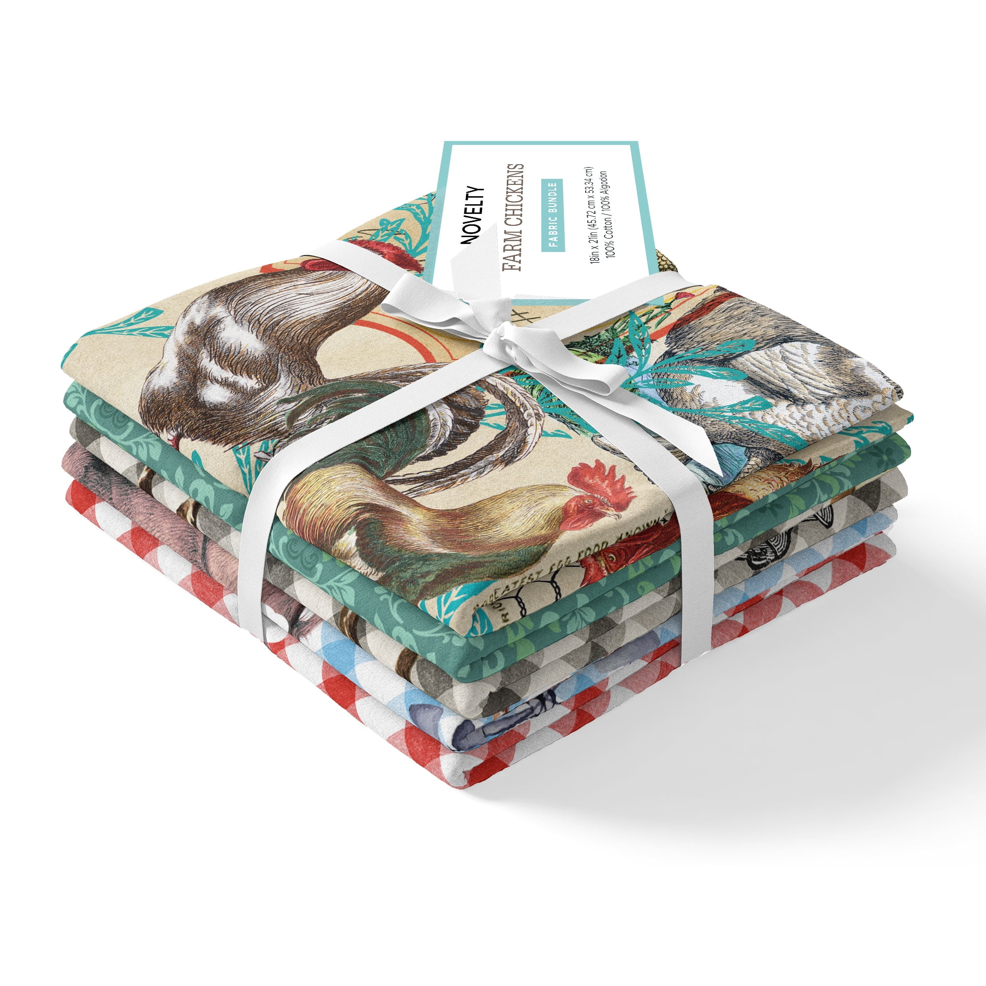 David Textiles 18" x 21" 100% Cotton Famr Chickens, Multi-color, for Quilting & Sewing, 5 Pieces