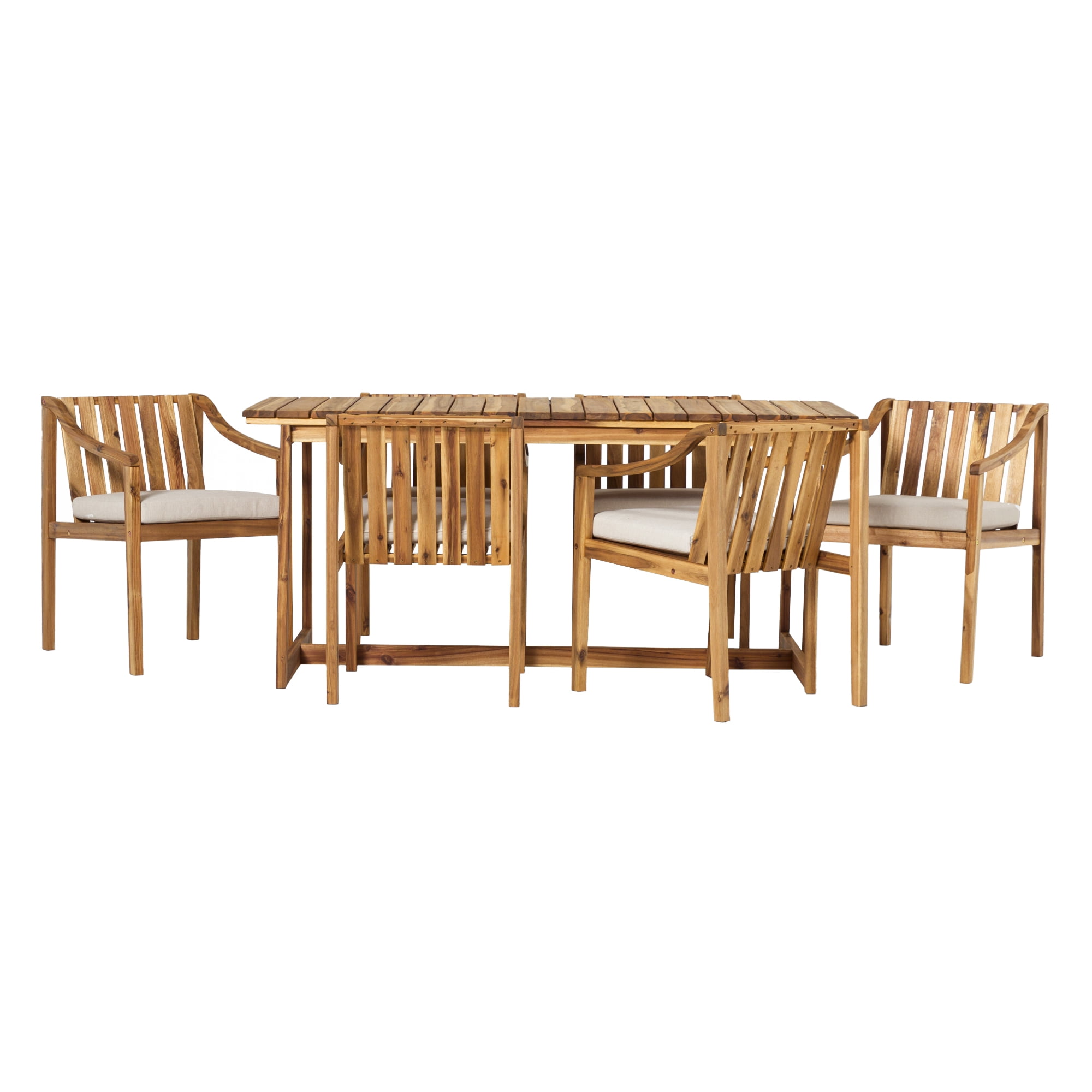 Walker Edison Modern 7-Piece Slatted Outdoor Dining Set, Natural