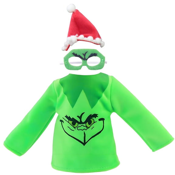 Christmas Elf Doll Clothes Accessories Kit, Holiday Elf Doll Costume Outfit with Green Outfit Eye Mask, Festive Decor Replacement Accessories for Christmas Elf Doll