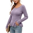 thumbnail image 5 of VBVC Women's Crew Neck Ribbed Peplum Top , Ladies' Fitted Fall Winter Long Sleeve Shirt , Stretch Casual Tunic Tee For Women, S-2XL, 5 of 6