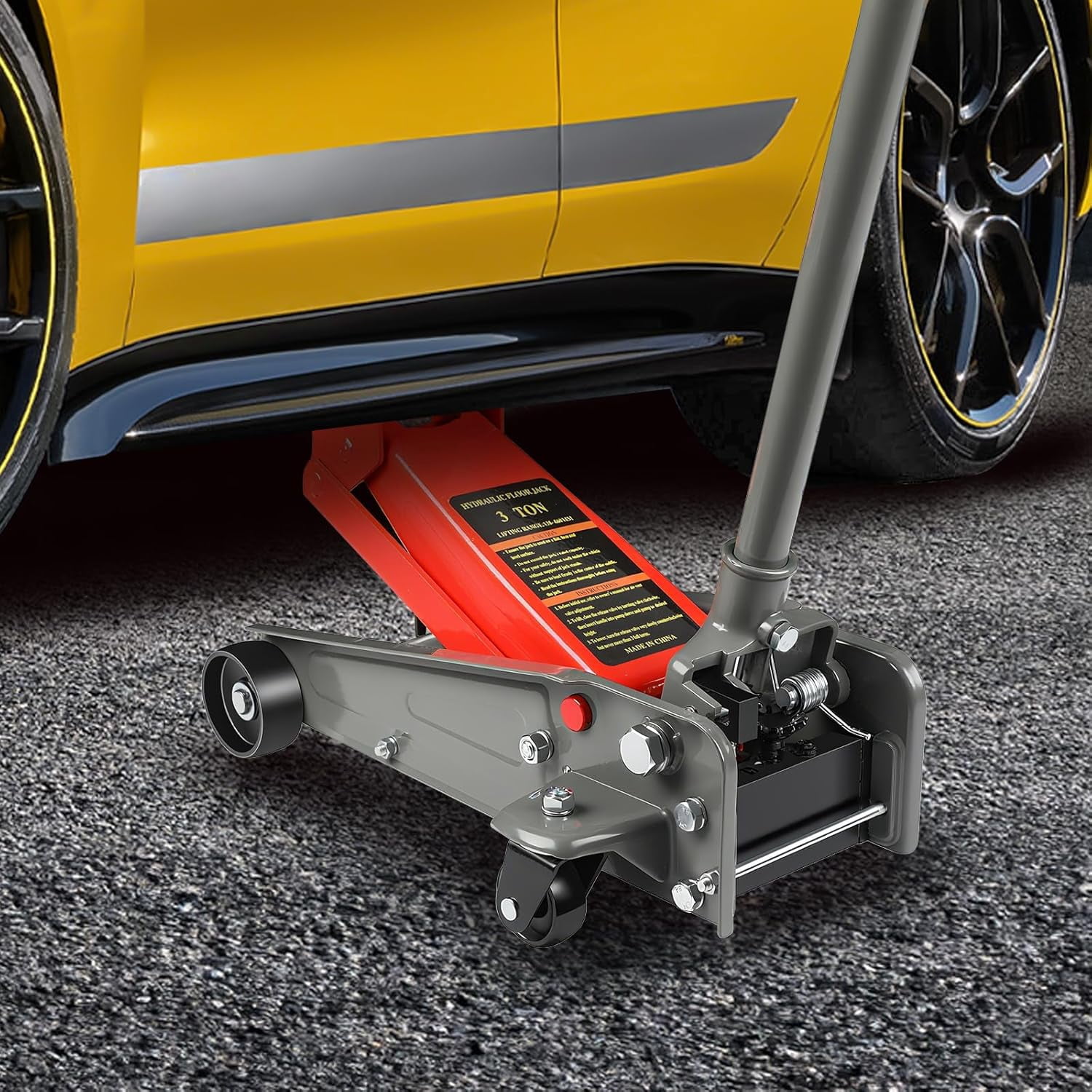 LARBANKE 3 Ton Floor Jack, Heavy Duty Steel Fast Lift Service Jack, Car Jack 6,600 lbs Capacity, 5.31" to 18.11" Lifting Range, Red