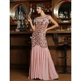 thumbnail image 5 of PrettyGuide Women's 1920s Vintage Sequin Dress Gatsby Flapper Formal Summer O Neck Glitter Long Mesh Evening Prom Dress Pink, 5 of 7