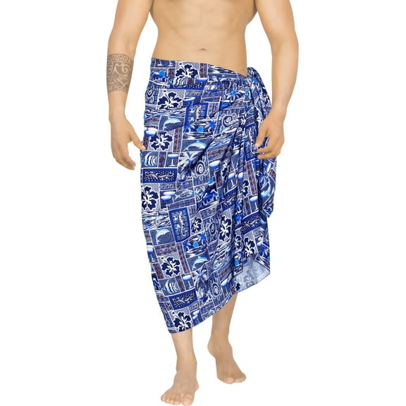 HAPPY BAY Men's Pareo Standard Surfing Sarong Full Beach Wrap One Size Sapphire, Tropical Summer Vacation Aloha