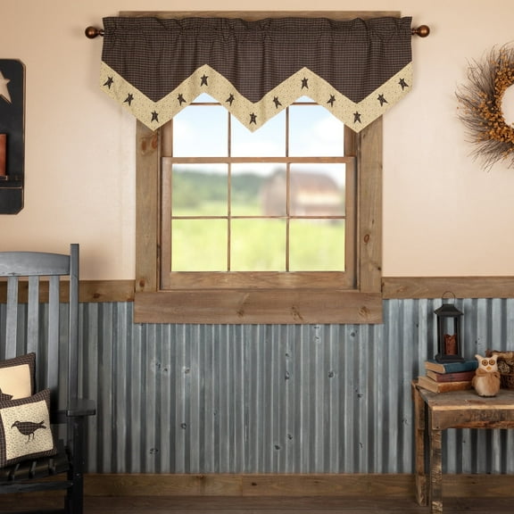 VHC Brands Kettle Grove Window Curtain, Star Valance, Black, 20x60