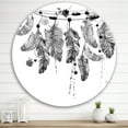 thumbnail image 2 of Designart 'Hanging Monochrome Bird Feathers' Bohemian & Eclectic Circle Metal Wall Art 36x36 - Disc of 36, 2 of 5
