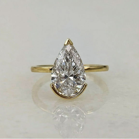 solitaire jewels 3CT Half Bezel Set Pear Moissanite Solitaire Engagement Ring For Women, 14K Yellow Gold