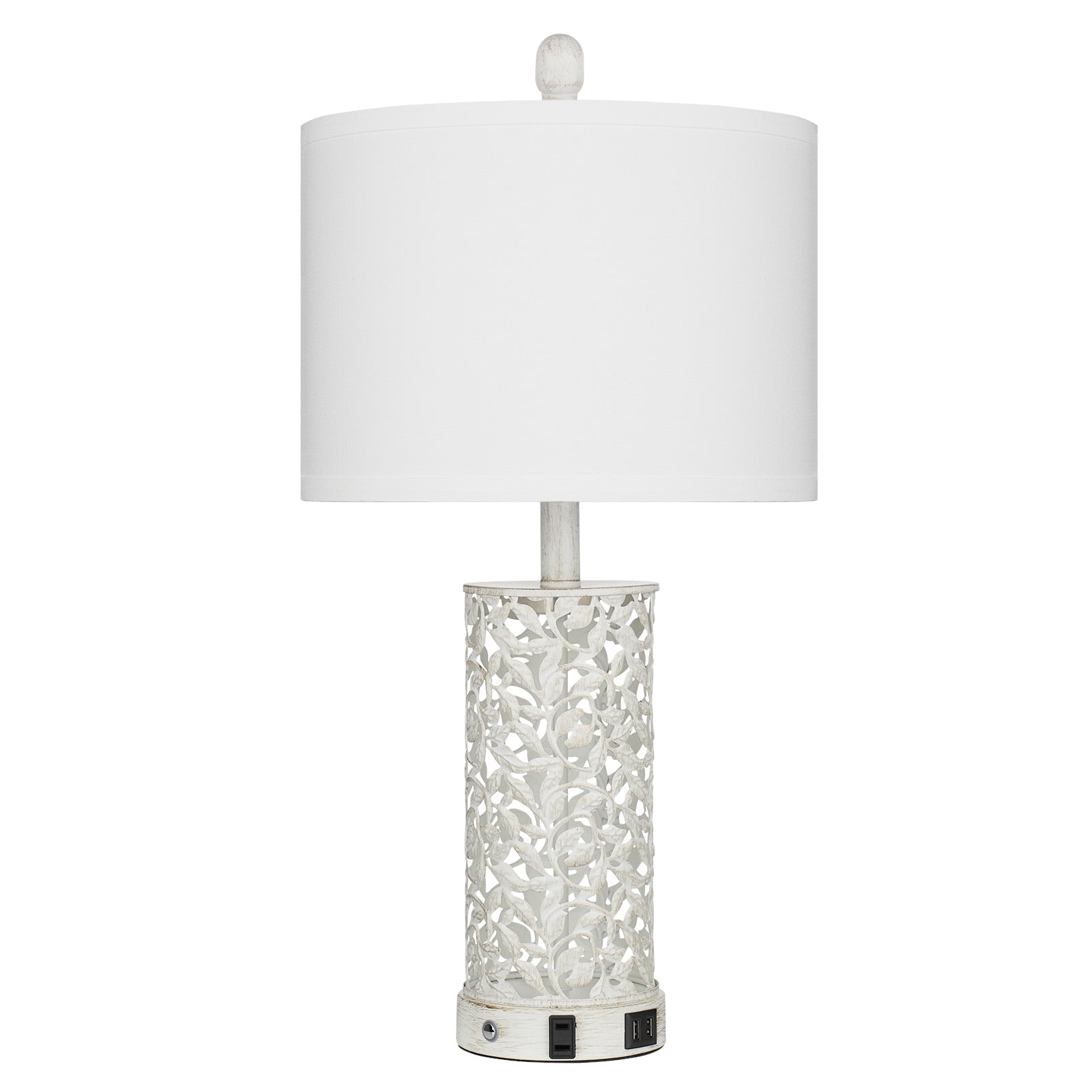 Cinkeda Table Lamp Set of 2 for Living Room Bedroom with USB Ports AC Outlet 3 Way Dimmable Touch Nightlight Farmhouse White Floral Nightstand Bedside Lamps