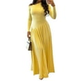 thumbnail image 3 of Women's Fall Long Sleeve Wedding Guest Dresses One Shoulder Elegant Formal Pleated Midi Maxi Dress Yellow L, 3 of 7