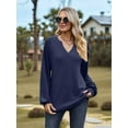 thumbnail image 2 of Womens Long Sleeve T-Shirts Deep V Neck Blouse Dressy Casual 2025 Fashion Loose Soft Fall Winter Clothes Dark Blue XXL, 2 of 8