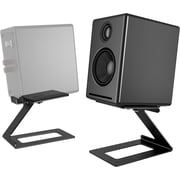 PEGZONE Desktop Speaker Stands, Adjustable Depth 5.5–7.5 in, Heavy Duty Steel Cantilever Bookshelf Speaker Stands with Vibration Absorption Pads, Holds up to 17.6 lb (1 Pair), Black