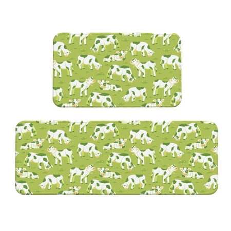 

Kitchen Floor Mat 2 Sets Of Anti-Fouling Absorbent Quick-Drying Floor Mat For Kitchen Door Mat Laundry Room Restaurant Office Farm Cows Field Pattern
