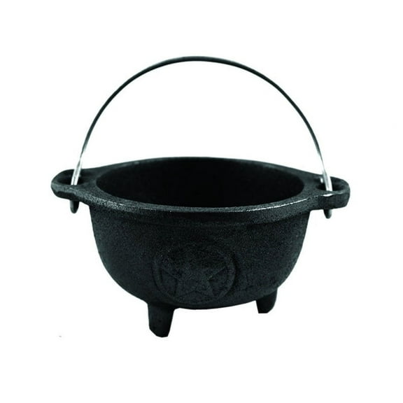 3" Pentacle Cast Iron Cauldron with Carry Handle for Spells, Smudging, Ritual & Blessings