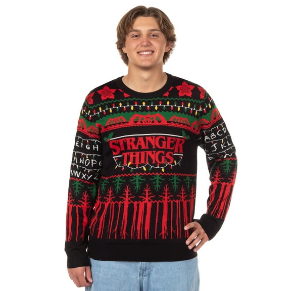 Stranger Things Ugly Christmas Sweater Men's The Upside Down Holiday Lights Knit Pullover
