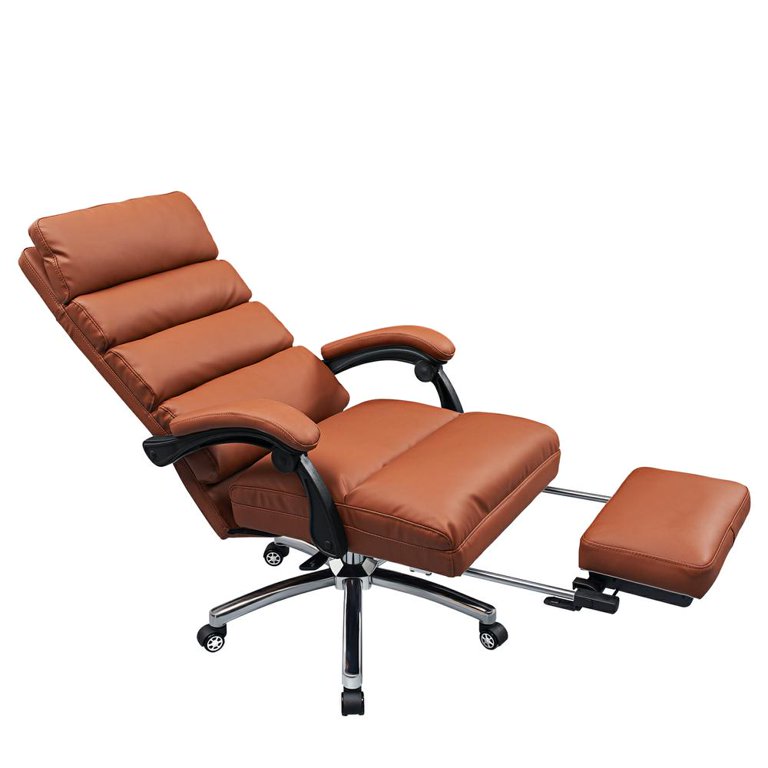 Executive Chair, High Back Leather Desk Chair w/ Retractable Footrest - Brown