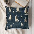 thumbnail image 3 of Nautical Throw Pillow Cushion Case, Sailboat Silhouettes on Waves Along Flying Seagulls Marine Monochrome, Decorative Square Accent Pillow Cover,  Dark Night Blue White, 3 of 5