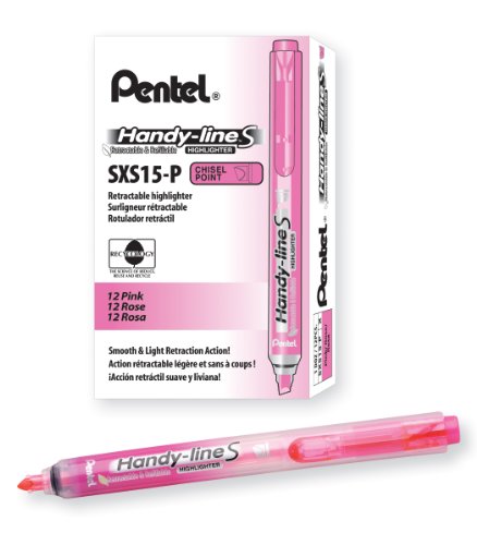 Pentel Handy-line S Retractable Highlighter – Chisel Tip, Pink, Includes 1 Refill (SXS15SLRBPP)