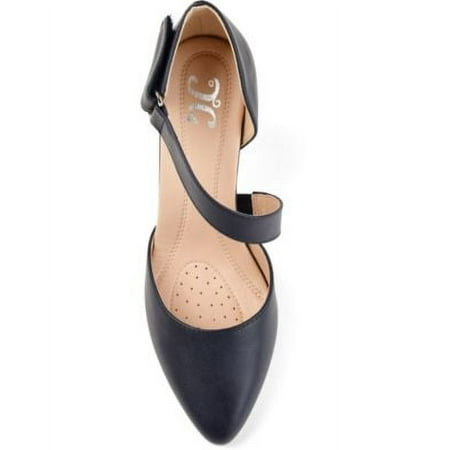 

JOURNEE COLLECTION Womens Blue Navy Asymmetrical Strap Adjustable Padded Tillis Pointed Toe Kitten Heel Dress Pumps 5.5 M