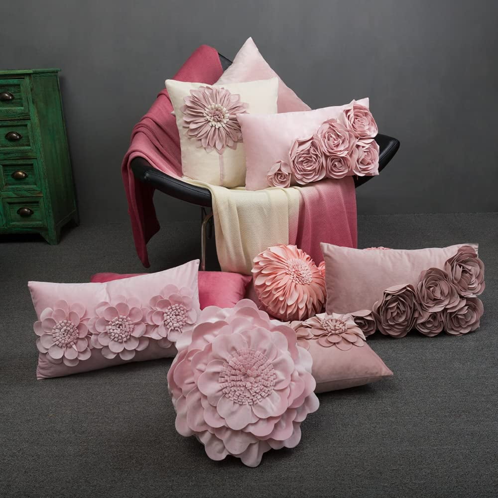 JWH 3D Rectangle Velvet Rose Throw Pillow Covers for Modern Decoration and Gift 12 x 20 inch Rose Gold