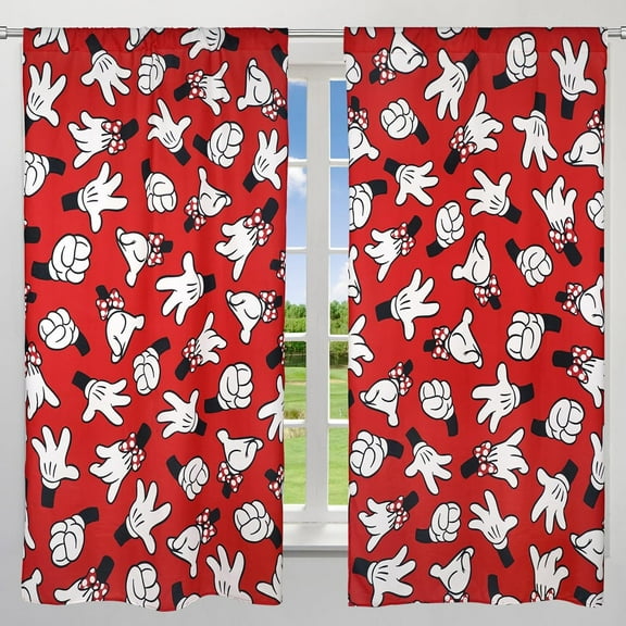 Kids Room Window Curtain 82 in x 63 in, Red and White Bedroom Curtains for Kids Room Decor, 2 Panels 41 x 63 Living Room Cartoon Mouse Window Curtains for Girls and Boys
