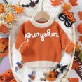 thumbnail image 2 of NOLDARES Toddler Baby Halloween Outfit Boy Girl Pumpkin Sweaters Crewneck Pullover Sweater Long Sleeve Sweater Fall Clothes,A140-Orange, 2 of 7